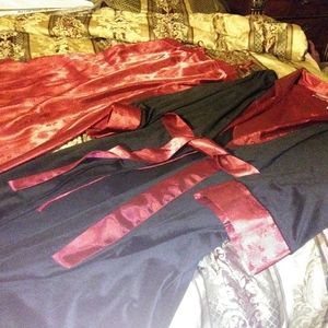 Womens satin gown and velvet robe set